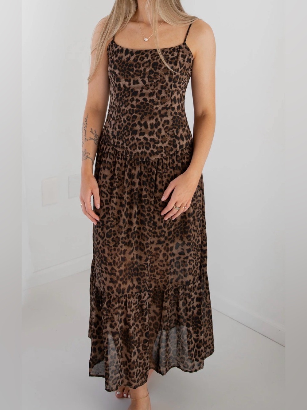 Leopard Print Maxi Dress - Brown/Black